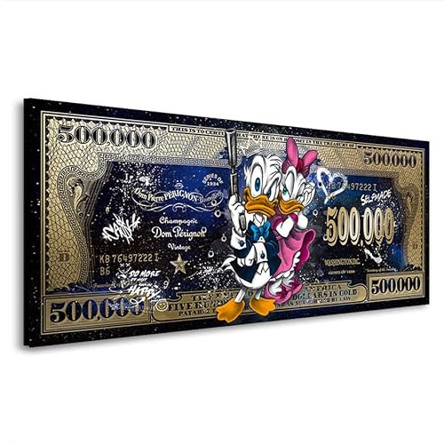 Kunstgestalten24 Leinwandbild Donald & Daisy Duck Pop Art Dollar Wandbild Kunstdruck Wanddeko