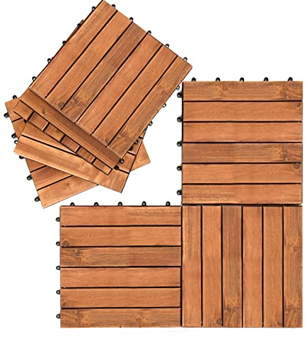 Jiubiaz Holzfliesen Terrassenfliesen 6m ² Bodenfliesen aus Akazienholz, wetterfest, leicht verlegbar terassenboden für Terrassen und Balkon 30 x 30 cm (6 Latten | 66 Stück)