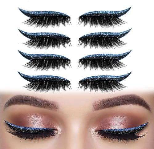 Autocollants De Cils Eyeliner, False Lashes, Autocollants Eyeliner, Autocollants Pour False Lashes Et Eyeliner, Faux Cils 3D, Autocollants de Maquillage pour les Yeux, Réutilisables,Bleu