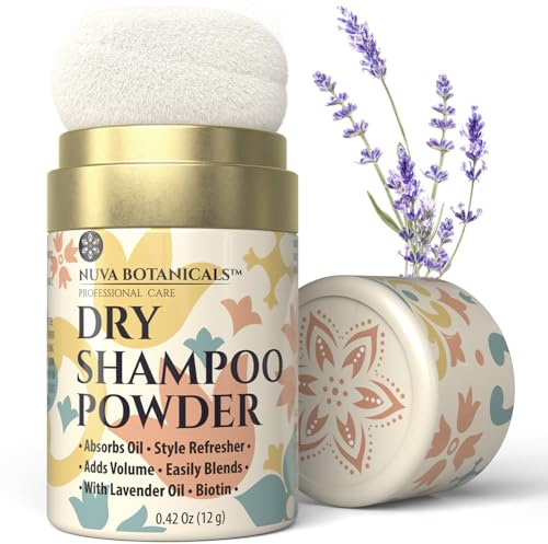 Nuva Botanicals Poudre de Shampoing Sec sans Aérosol à la Biotine – Extrait de Lavande et Ginseng Coréen – Format Voyage Volumisant (12 g) – Cadeau pour Elle