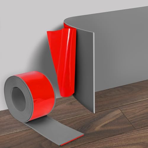 Battiscopa autoadesivo, in PVC morbido da 5 metri, larghezza 10 cm, battiscopa flessibile, facile da tagliare, battiscopa piatto per soggiorno, bagno, cucina, grigio