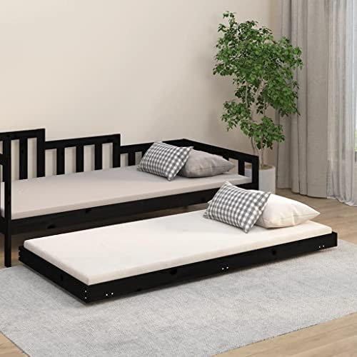 UTSRABFA Futon-Betten Schlafzimmer-Betten Hochbett Bettgestell Massivholzbett Schwarz 75x190 cm Kiefer Geeignet für Schlafzimmer, Außenbereich, Wohnung, Arbeitszimmer