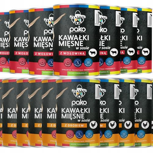 PAKO Nassfutter für Hunde | Mix aus 20 x 415g Dosen | 2 Geschmacksrichtungen - 75% Fleisch und tierische Bestandteile | Vollwertige Ernährung mit Rind & Geflügel