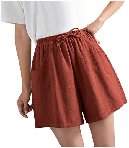 Uwdiohq Sale Angebote Damen Lockeres Bein dünnes breites Leinen hohe Shorts lässige Taille Elastische Kordelzug Kurze mit Taschen Women's Vielseitige Lockere Strandshorts F Sale Angebote Bestellung