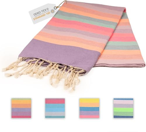 Sandrella Hamamtuch Sauna Damen & Herren groß 100x200 Baumwolle Strandtuch Decke Pestemal | lila