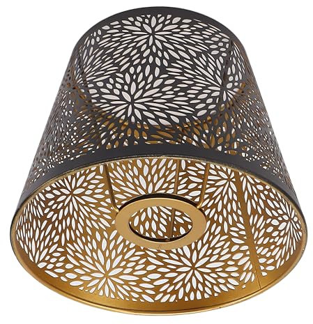 Kelepu Abat Jour En Métal Décoratif - Abats-Jour En Fer Creux Avec Motif Doré Intérieur Pour Lampe De Table Et De Plafond - Style Moderne Inspiré De La Nature - Noir