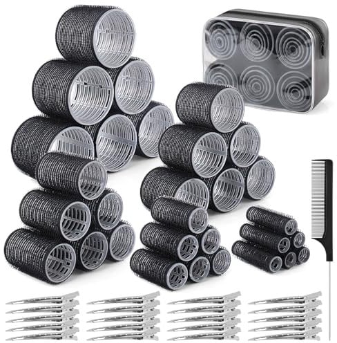 BELICOO 60 Stücke Lockenwickler Set, 5 Größen 60mm 48mm 36mm 25mm 15mm Hair Rollers mit 28 Stücke Edelstahl Clips, Lockenwickler Große Locken Lockenwickler Selbsthaftend für Lange Mittlere Kurz Haar