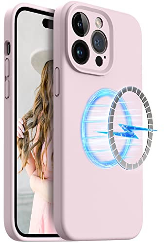 OTOFLY Designed for iPhone 14 Pro Max Case, Magnetic Liquid Silicone Case, Upgraded Camera Protection, 6.7 inch (Chalk Pink)