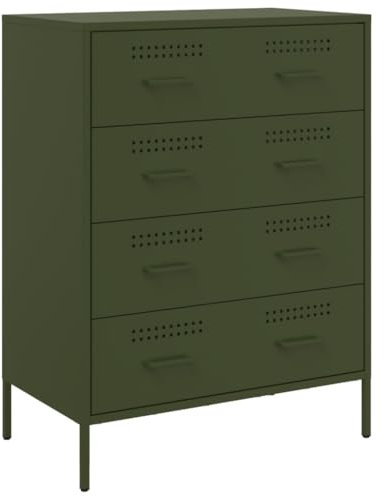 vidaXL Sideboard, Kommode mit 4 Schubladen, Anrichte Schrank für Wohnzimmer, Beistellschrank Mehrzweckschrank Schubladenschrank, Olivgrün Stahl