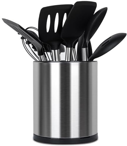 Haiyouneer Pot Ustensiles Cuisine Porte Ustensiles Rotatif à 360° Grand Rangement Cuisine Organisateur Support à Ustensile 3 Compartiments