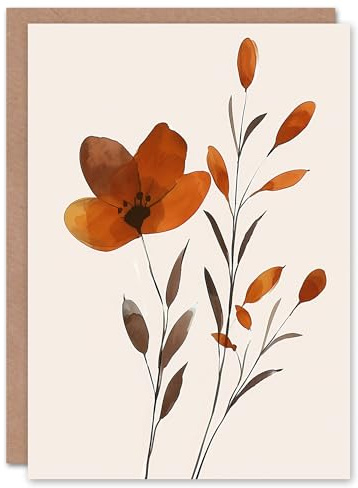 Artery8 Greeting Card Elegant Wildflower Bloom Amber Floral Watercolour For Her Woman Birthday Card