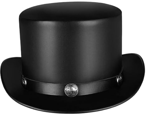 Steampunk Hut Männer | Magier Hut formelle Kurzklage Top -Hüte für Männer Frauen PU Leder Steampunk Top Hut für Pest Doktor Kostüm kostenlos Größe Top Hut für Halloween, Show, Cosplay, Schwarz
