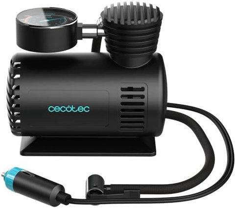 Cecotec Hinchador Eléctrico con Voltaje 12V, Compresor Aire CecoRaptor Perfect Pump. Corriente máxima 10A, Presión Máxima 250PSI, Diámetro del Cilindro 16mm, Cable 2.8m con Mechero, Manguera de Aire