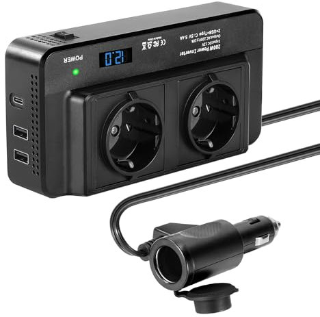 BOWEICORE 200W Inversor 12v 220v, con 2 Enchufes 2 USB A y 1 USB C Cargador Mechero Coche, Cargador de Coche para Camping, Teléfonos Móviles, Laptops