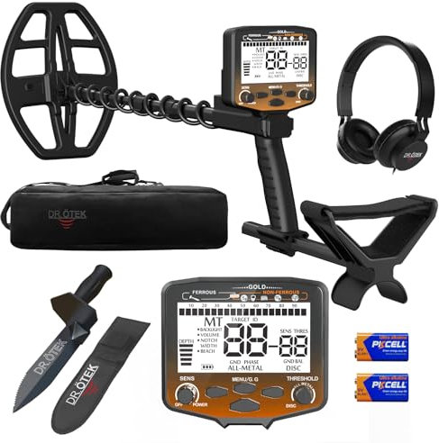 DR.ÖTEK Metal Detector for Adults, Professional Higher Accuracy Metal Detector Kit with Advanced Ground Balance, 5 Modes, 30.5cm Double-D Waterproof Coil, Gold Detector for Beach Hunting, Orange