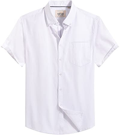 J.VER Mens White Short Sleeve Shirts Cotton Smart Casual Regular Fit Shirt Office Work Non Iron Button Down Oxford Summer Dress Shirt M