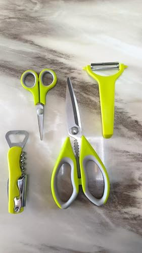 Vutyvve Tijeras de cocina, cuchillas de acero inoxidable, juego de utensilios de cocina y accesorios, tijeras, pelador giratorio en forma de Y, abrebotellas, juego de 4
