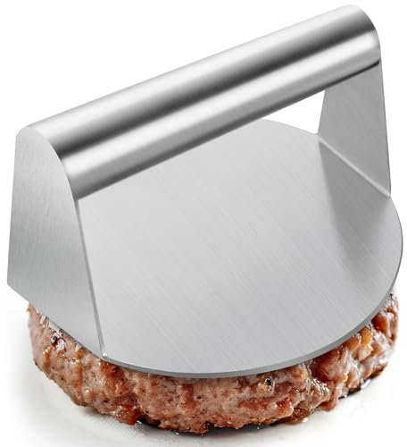 hoimetis Burgerpresse 5,5 Zoll Edelstahl Rund Hamburgerpresse Hamburger Smasher mit glatten Kanten Antihaft Grillpresse für Smashburger, Fleisch, Rinderhackfleisch, Wurst, Speck