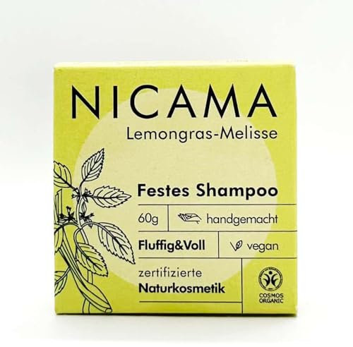 Nicama - Shampoo Lemongras-Melisse (COSMOS) – 60g - Natur-seife ohne Plastik, Vegan, Palmölfrei, Tierversuchsfrei