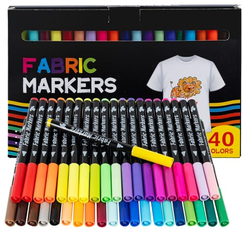 BLISSIQUEE 40 Textilstifte Waschmaschinenfest, Textilfarbe Waschmaschinenfest Permanent Stoffmalstifte Textilmarker für T-Shirts, Stoffbeutel zum Bemalen, Stoffbeutel, Schuhe, Basteln, Geschenk