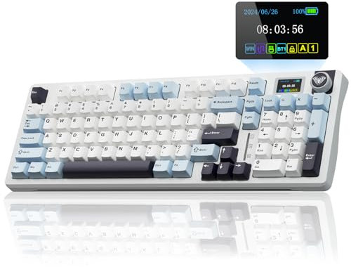 AULA S98 Pro Gaming Tastatur Mechanisch,3 Modi Mechanische Tastatur Kabellos mit Bildschirm,Knopf,Gasket Struktur,Hot-Swap-fähige Custom Keyboard,Wireless Gaming Keyboard RGB,QWERTY (Gletscherblau)