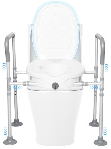 Auveach Rialzo WC per Anziani con Braccioli e Coperchio (9 cm Altezza) 4 Livelli di Altezza e Larghezza Regolabili Rialzo Bidet Comoda WC Alzawater per Disabili Incinta Anziani con Piedini Antiscivolo