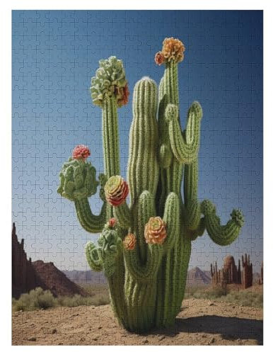 Kaktus Holzpuzzle 500 Teile, Knobelspiele Für Erwachsene, Teenager, Puzzles Unmögliche - Kinder Puzzle Zimmer Deko 55×41cm