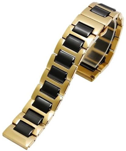 CKAKZTPTEV Edelstahl Keramik Uhrenarmband Uhrenarmband Damen Herren Mode Schnellverschluss Armband(Gold black,15mm)