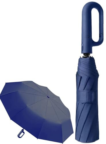 Umbrella plegable genérica, UV protección a prueba de viento compacta paraguas con asa de barra, 41,34 pulgadas, resistente viaje, tamaño automático abierto para bolsa o uso de coche, azul marino, Se
