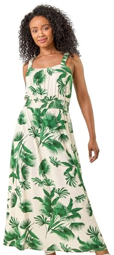 Roman Originals Strappy Midi Dress for Women UK - Ladies Everyday Holiday Spring Summer Square Neckline Comfy Soft Evening Vacation Work Party - Petite Green - Size 18