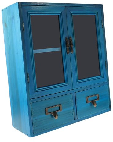 Mini-Vitrine aus Holz im Vintage-Stil mit Doppeltüren, Wandhalterung, Aufbewahrungsnizer für kleine Räume