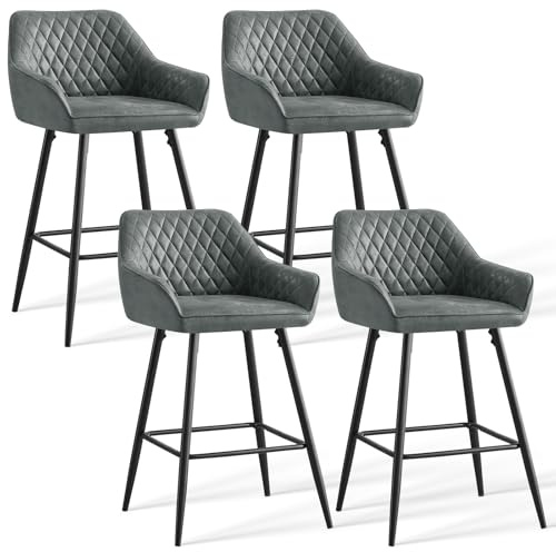 AINPECCA Barhocker 2er Set Kunstleder Tresenhocker Bistrohocker mit Fußstütze, Rückenlehne, schwarzen Metallbeine und Sitzfläche für Hausbar, Bistro und Counter (4, PU hellgrau)