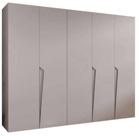 MEBLE KRYSPOL - Kleiderschrank - Garderobenschrank - 250 cm x 202 x 52 cm - Schrank mit Kleiderstange, 5 Türen - für Schlafzimmer, Flur - Piano, Kaschmir, Griff Kaschmir