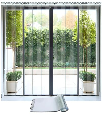 Kit complet de porte en bande PVC, rideau de porte en plastique transparent de 1,3 mm, barrière étanche for glacière, usine, supermarché, garage, facile à installer(W90xH210cm/W35.43xH82.68in)