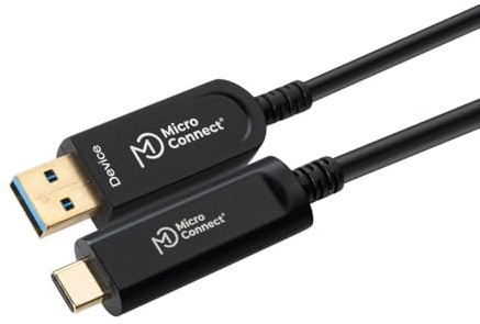 NexaCore Cable USB-C a USB-A Activo de Fibra Óptica 15 m, USB 3.2 Gen 2, 10 Gbps, Negro, Alimentación 5V, Plug & Play