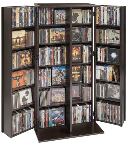 VEVOR Media Storage Cabinet, 6-Tier DVD Shelf Organizer, 24.02 x 14.49 x 50 in Multimedia Storage Organizer for CDs, DVDs, Books, Games, CD Shelf for Living Room, Home Office, Recording Room, Brown