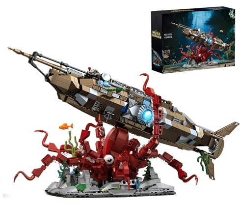 Octopus U Boot Bausteine Set, 1190Stk Meeresbewohner Serie Modell Spielzeug | Mechanik Technick Octopus U Boot Klemmbausteine, Wohnaccessoire Geschenk für Jugendliche und Erwachsene Meeresbewohner Fans