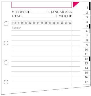 HelfRecht Tagespläne 2026, waagerechte Zeitleiste/Nachfüllsatz/Nachfüllinlay/Satz für ein Jahr