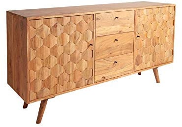 Riess Ambiente Massives Sideboard Mystic Living 145cm Akazie Natur 3D Oberfläche Massivholz Kommode Holzschrank Anrichte