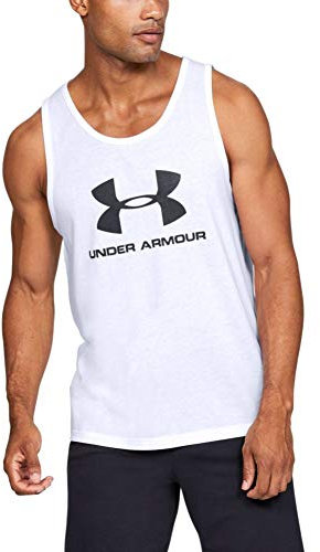 Under Armour Men's Sportstyle Logo sportliches Muskelshirt aus superweichem Stoff, ärmelloses Sportshirt mit Loser Passform, White, Large