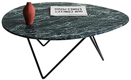KUKU-coffee table Egg-Shaped Green Marble Coffee Table, Wrought Iron Irregular Triangle Tray, Suitable for Small Living Room, 80×45×45cm