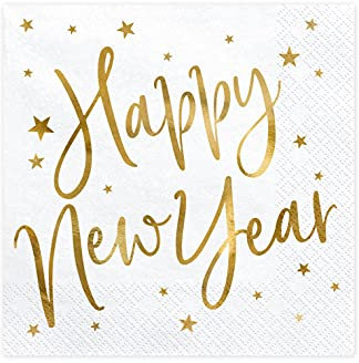 Servietten Happy New Year, weiß, 33x33cm (1 VPE / 20 Stk.)