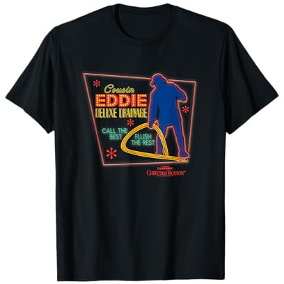 Warner Bros. Christmas Vacation Deluxe Drainage T-Shirt Schwarz S Klassische Passform Crew-Ausschnitt Kurzarm Cartoon Weihnachten Enthusiasten Urlauber Unisex T-Shirt