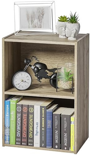 Iris Ohyama Modernes Bücherregal, 2 Etagen, Aschbraun, Nachttisch, 40cm breitVielseitig, Modular, Offenes Regal, Für Wohnzimmer, Büro, Schlafzimmer, Platzsparend, Bücher, Dekor, Einfacher Aufbau, CX-2