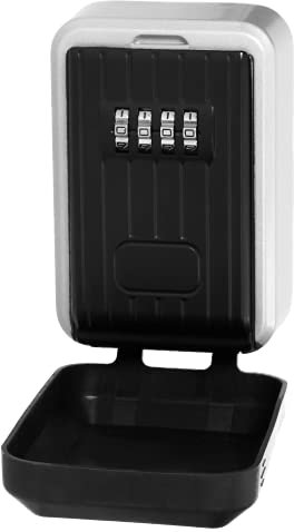 Virone Schlüsselkasten Modern mit Codeschloss 10.000 mögliche Kombinationen des Codes 95 x 125 x 50 mm Schwarz (mit Klappe)