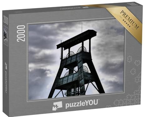 puzzleYOU: Puzzle 2000 Teile „Alter Förderturm im Ruhrgebiet, schwarz-weiß“ – aus der Puzzle-Kollektion Deutschland, Schwarz-Weiß