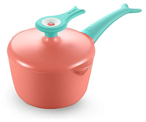 KUCOCOSNEH Olla de leche pequeña Olla de cocina Sartén de huevo Sartén sartén antiadherente ollas de cocina de cerámica con tapa, 1 juego de color rosa