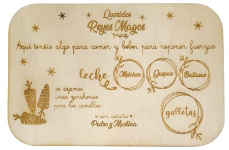 Bandeja de Reyes Magos Reyes de Oriente - Personalizada - Grabada en Madera - Hecha en España
