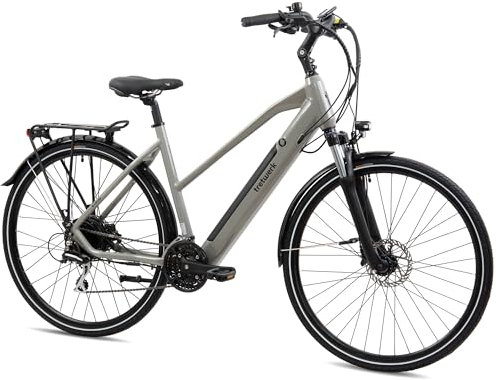 TRETWERK 28 Zoll E-Bike Seville 5.0 grau - Trekkingbike Damenfahrrad mit 24 Gang Kettenschaltung - Elektrofahrrad mit Heckmotor 250W, 36V