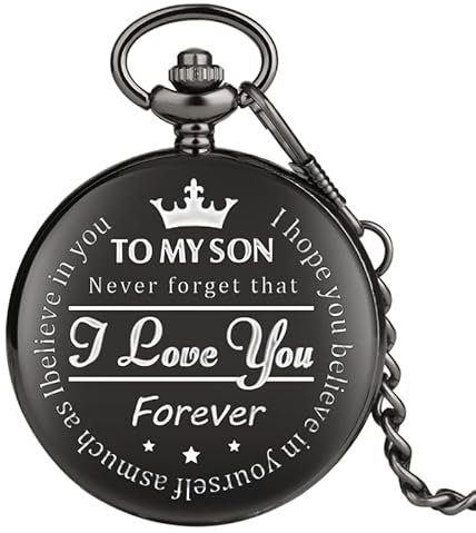 Taschenuhr -von einem Vater/Einer Mutter zu einem Sohn Geschenk Quarz Taschenuhr,Schwarz